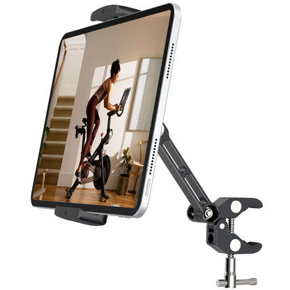 CreaDream Aluminium Tablet Mount Clamp for Spin Bike, Stationary Bicycle, Treadmill, Stroller Indoor Bike, Peloton, Elliptical - Compatible with 4.7-13" Tablet, iPad Pro, Air, Mini, Galaxy Tab