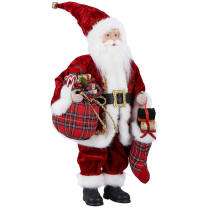 AGM 18" Santa Claus, Christmas Figurine Figure Decor with Christmas Sock and Gifts Bag for Holiday Party Home Decoration