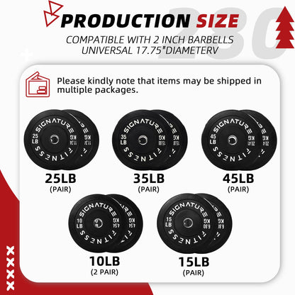 Fitvids 2-Inch Olympic Rubber Weight Plates Sets, Bumper Plates Set for Strength Training, 280 Lbs Set, Black