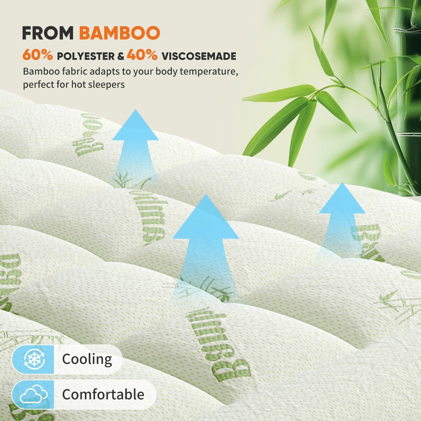 OLIXIS Mattress Topper King, Bamboo Viscose Ultra Soft Mattress Protector with Stretchable Pockets, Cooling Pillow Top Mattress Pad Breathable, Mattress Cover for Back Pain Relief, Hot Sleepers