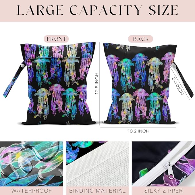 Waterproof Wet Bag for Swimsuit, Travel Beach Wet Dry Bag, Hidden Zipper