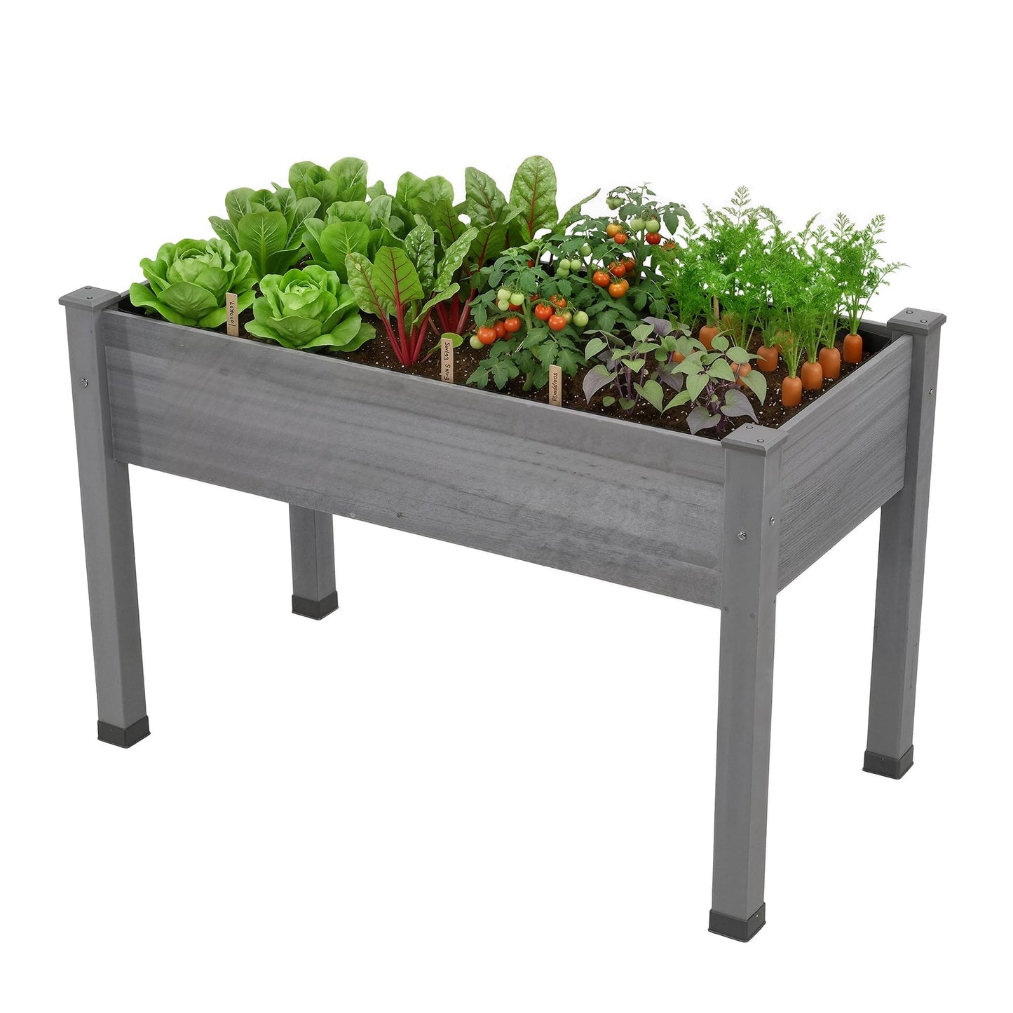 AMERLIFE Raised Garden Bed, 48x30x24 Inches Elevated Wood Planter Box with Legs, Bed Liner, Divider and Drainage Holes for Backyard, Patio, 200 lb Capacity - Grey