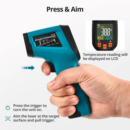 Tilswall Infrared Thermometer Non-Contact Digital Laser Temperature Gun, -50℃~600℃ (-58℉~1112℉) with Adjustable Emissivity, High/Low Temperature Alarm, for Cooking/Pizza Oven/BBQ, Not for Human