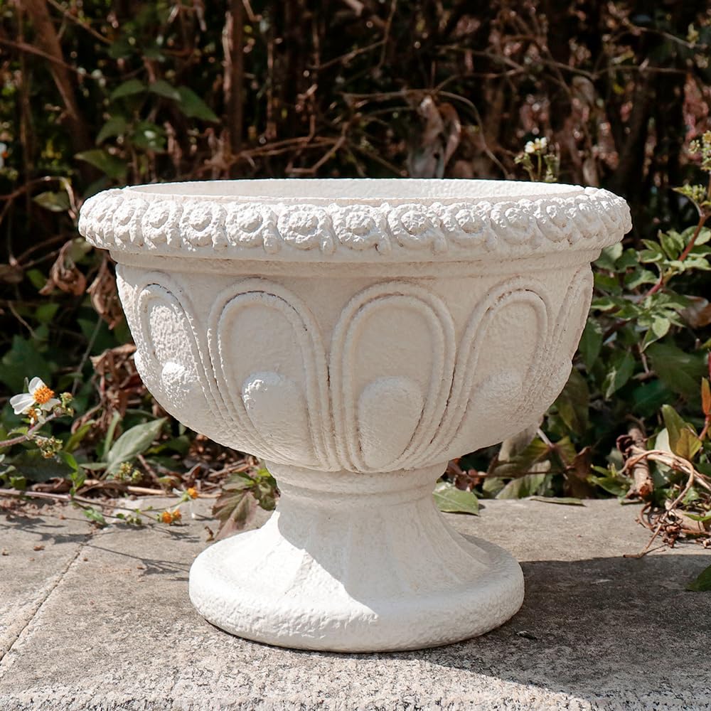 Chambtalie Elegant Outdoor Flowerpot European Style Beige Resin Crafts for Plants Decorative Outdoor Statue Pot Ideal for Yard and Garden Balcony Decor (1424)