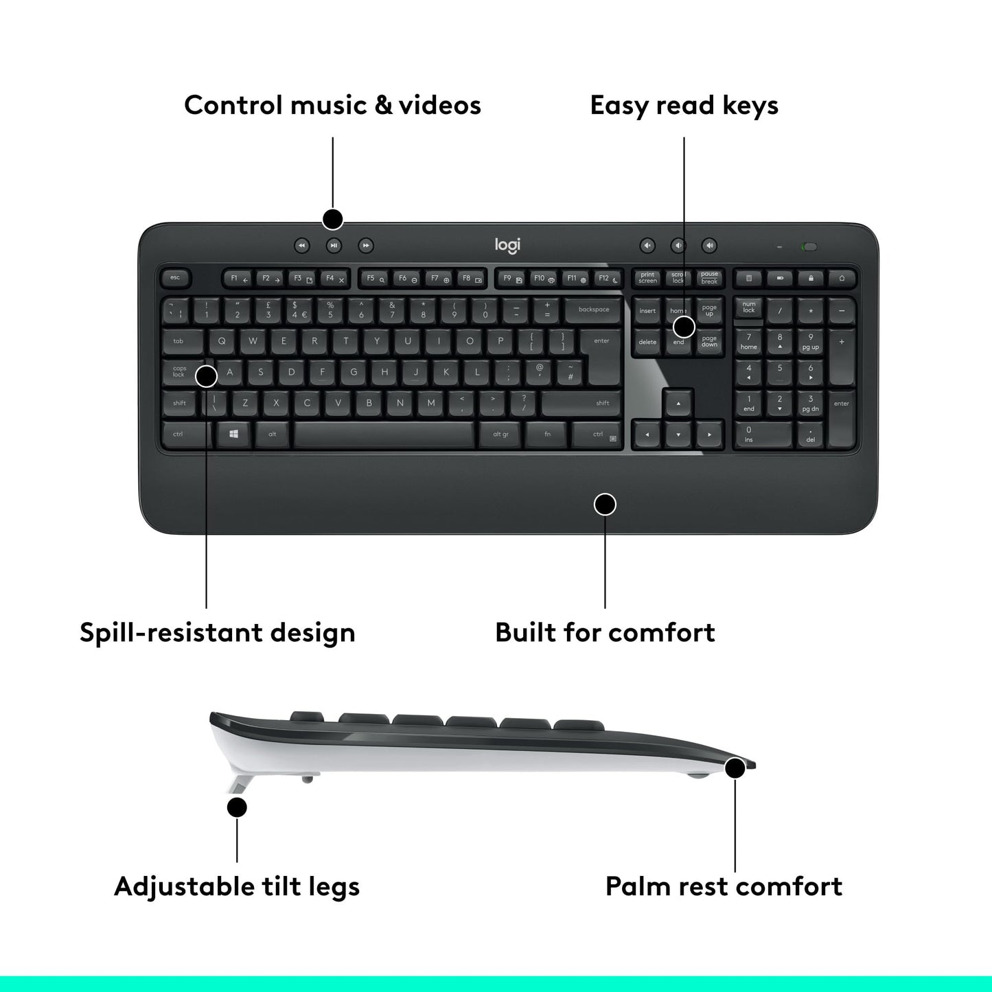 Logitech MK540 Advanced Wireless Keyboard and Mouse Combo for Windows, 2.4 GHz Unifying USB-Receiver, Multimedia Hotkeys, 3-Year Battery Life, for PC, Laptop, QWERTY UK English Layout - Black