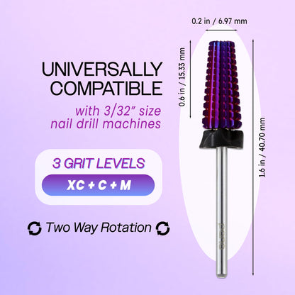 PANA Nail Carbide 5 in 1 Bit - Two Way Rotate use for Both Left and Right Handed - Fast Remove Acrylic or Hard Gel - 3/32" Shank - Manicure, Nail Art, Drill Machine (Fine - F, Silver)