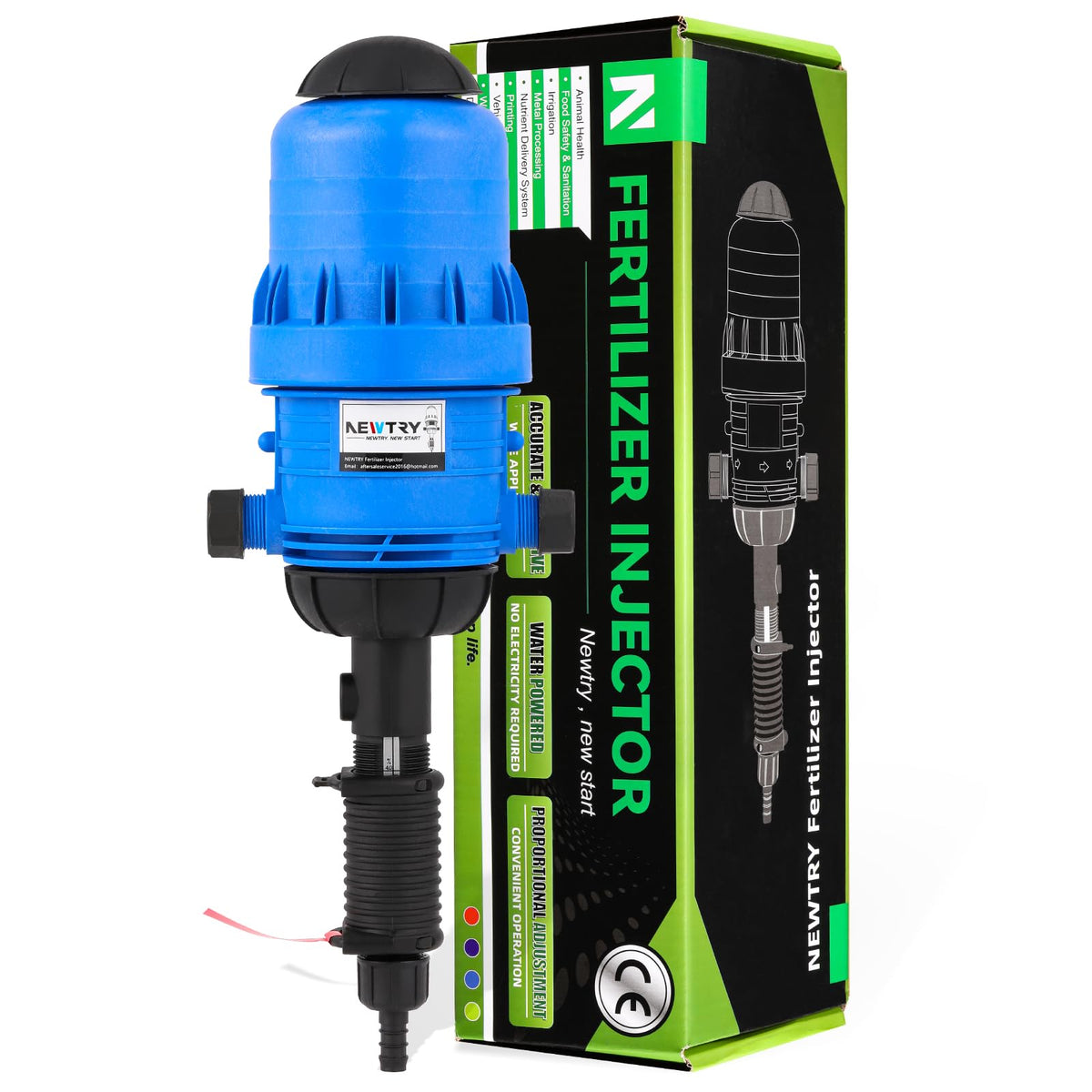 NEWTRY 1:250 to 1:25 Fertilizer Injector for Drip Irrigation Adjustable Water Powered Dosing Pump 3/4" NPT