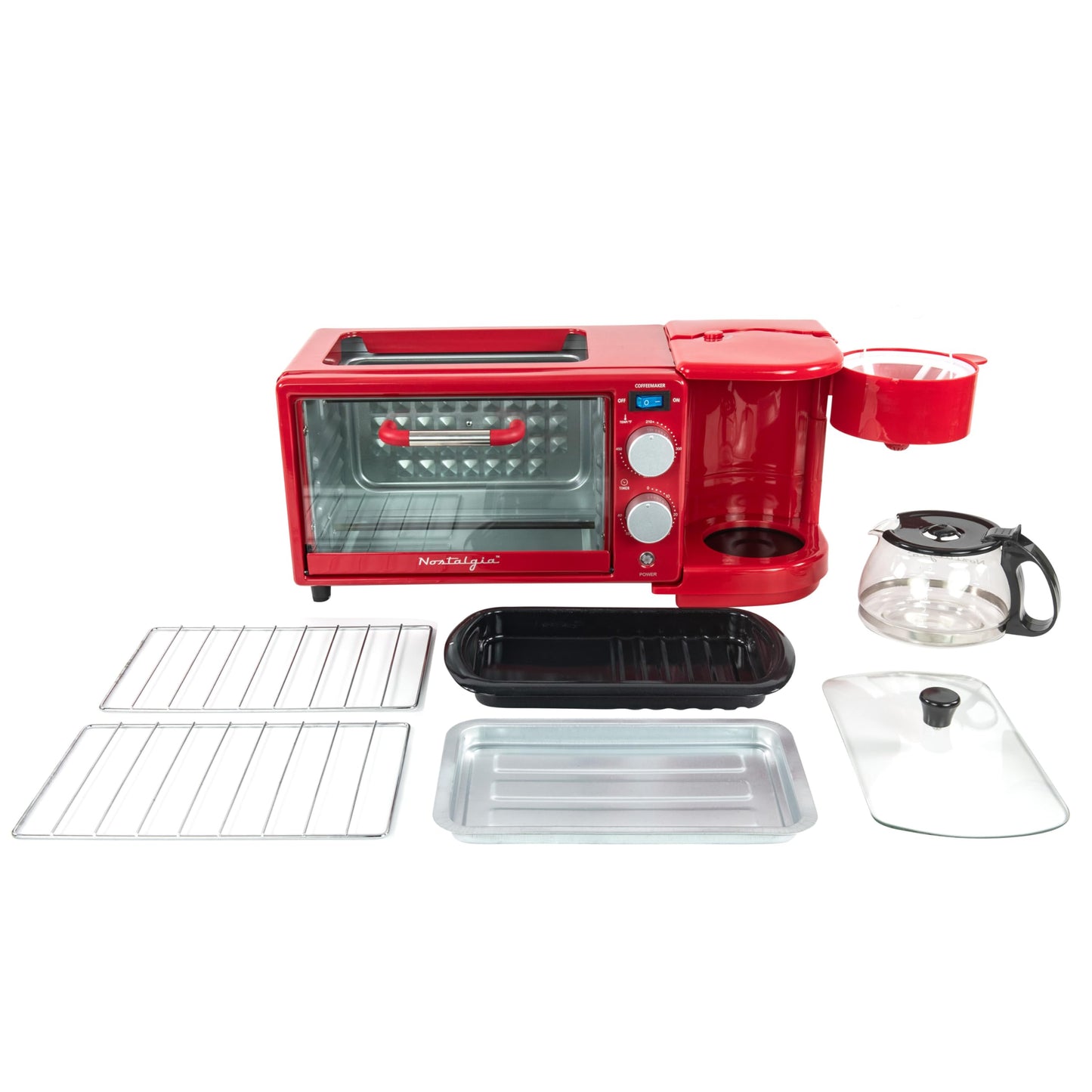 Nostalgia 3-in-1 Breakfast Station - Includes Coffee Maker, Non-Stick Griddle, and 4-Slice Toaster Oven - Versatile Breakfast Maker with Timer - Aqua