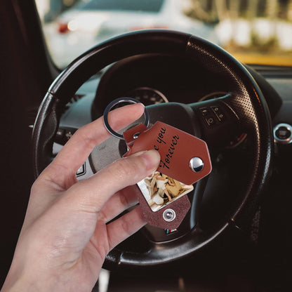 OTXIXTO Personalized Leather Keychain Gifts for Men/Boyfriend/Dad/Husband, Custom Picture/Photo/Date/Name/Calendar/Text Leather Keychain Father's Day (B1: Brown)