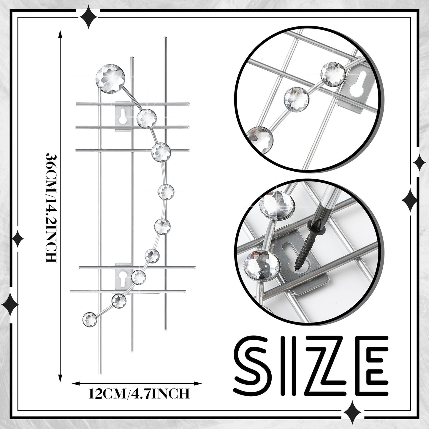 Lingvee 4 Pcs Sliver Metal Rhinestones Wall Decor 3D Silver Jeweled Art Bling Crystal Home Decorative Metal Wall Art for Living Room