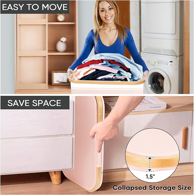 BALEINE Laundry Hamper with Lid, Tall Laundry Baskets with Bamboo Pull Handles