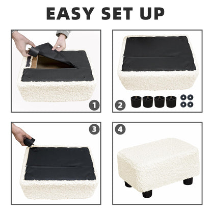 CAROLMADE Small Foot Stool Ottoman Footstool with Legs Under Desk Footrest for Living Room Bedroom and Office, Soft Ivory White