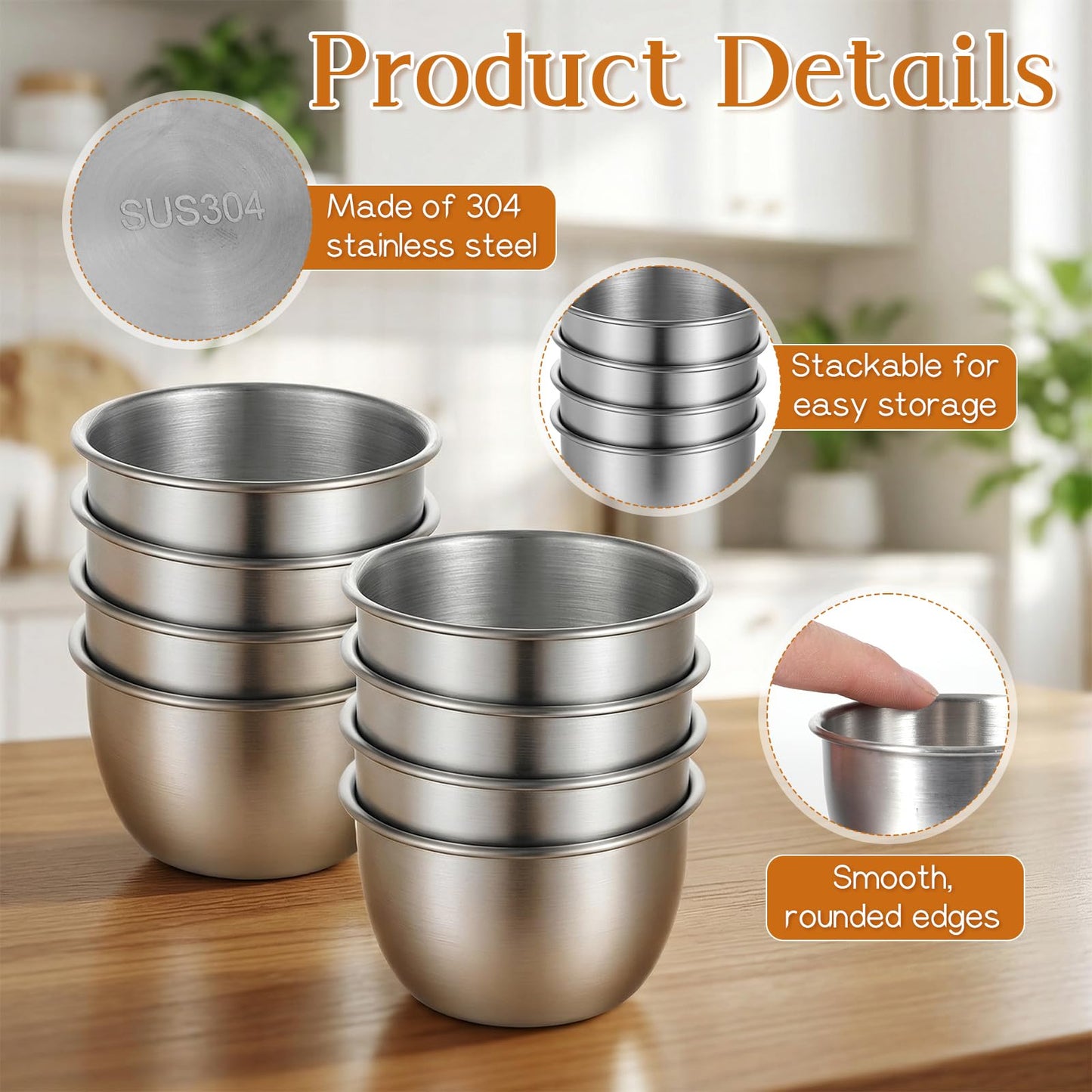 EupHHonycs 16 Pcs Stainless Steel Dipping Sauce Cup Mini Saucers Plates Reusable Metal Condiment Cups Ramekin Sauce Dipping Bowl for Prep Ramekins Kitchen Party Supplies, Silver 2.5 oz/75ml