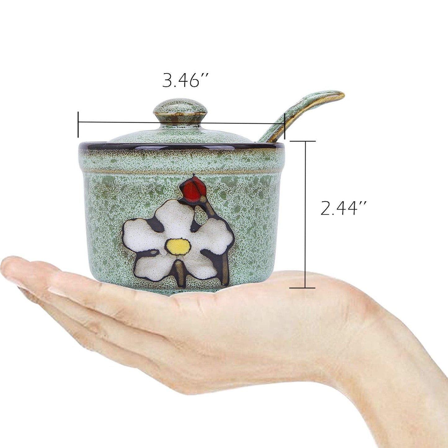 VanEnjoy Retro Hand Painted Flower Ceramic Round Sugar Bowls Spice Containers Porcelain Jar with Spoon Round Condiment