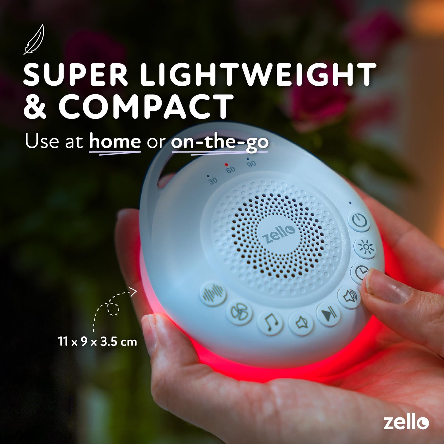 Zello Portable Pro White Noise Machine Baby Sleep Aid 30 Soothing Sounds Red Nightlight 20hr Battery USB Rechargeable Memory Function Portable Sound Machine Travel Pram Pushchair Cot Nursery