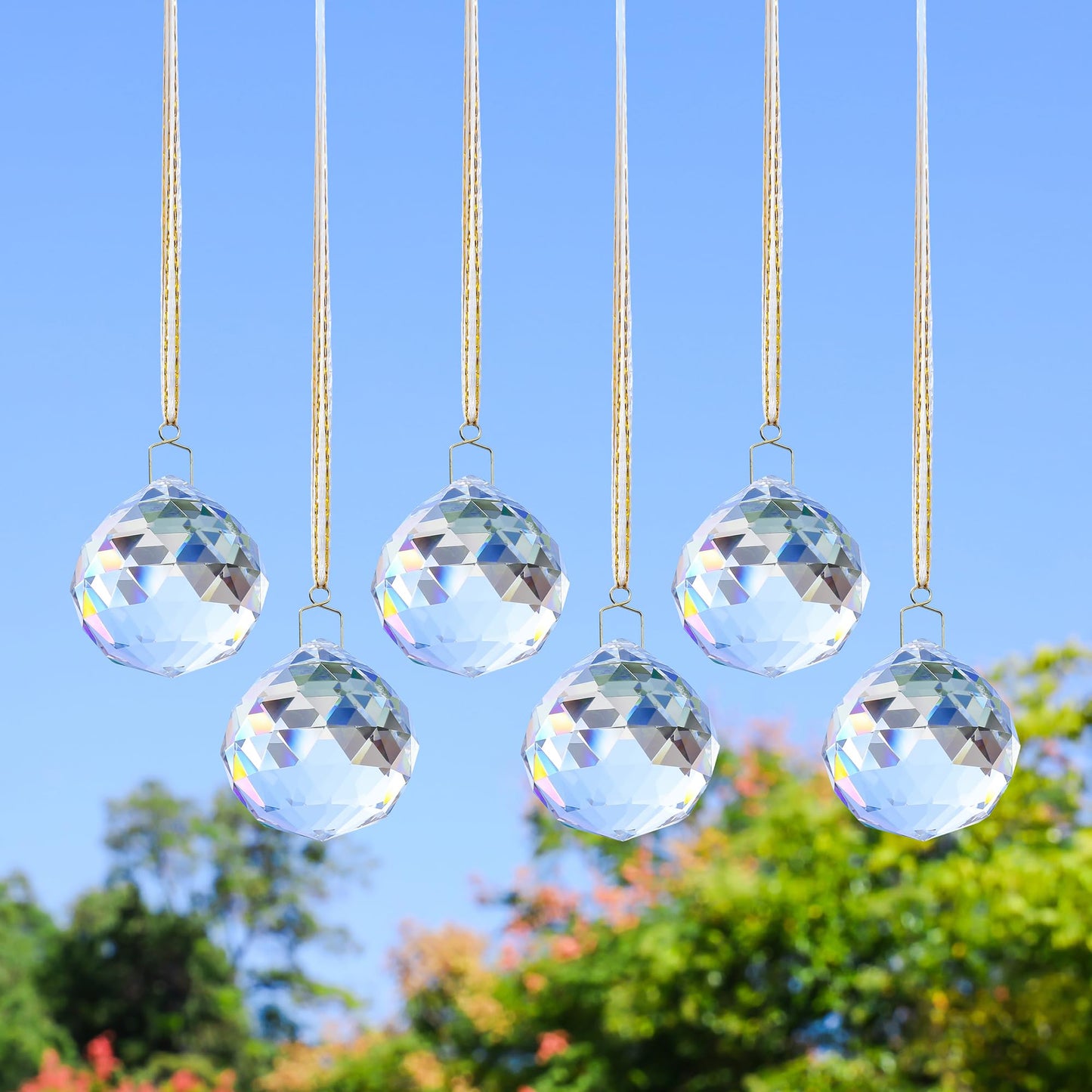Set 6 Crystal Sun Catcher,Clear Ball Suncatcher Crystals Indoor Window Hanging Christmas Ornaments Rainbow Maker Prisms for Home Garden Decor