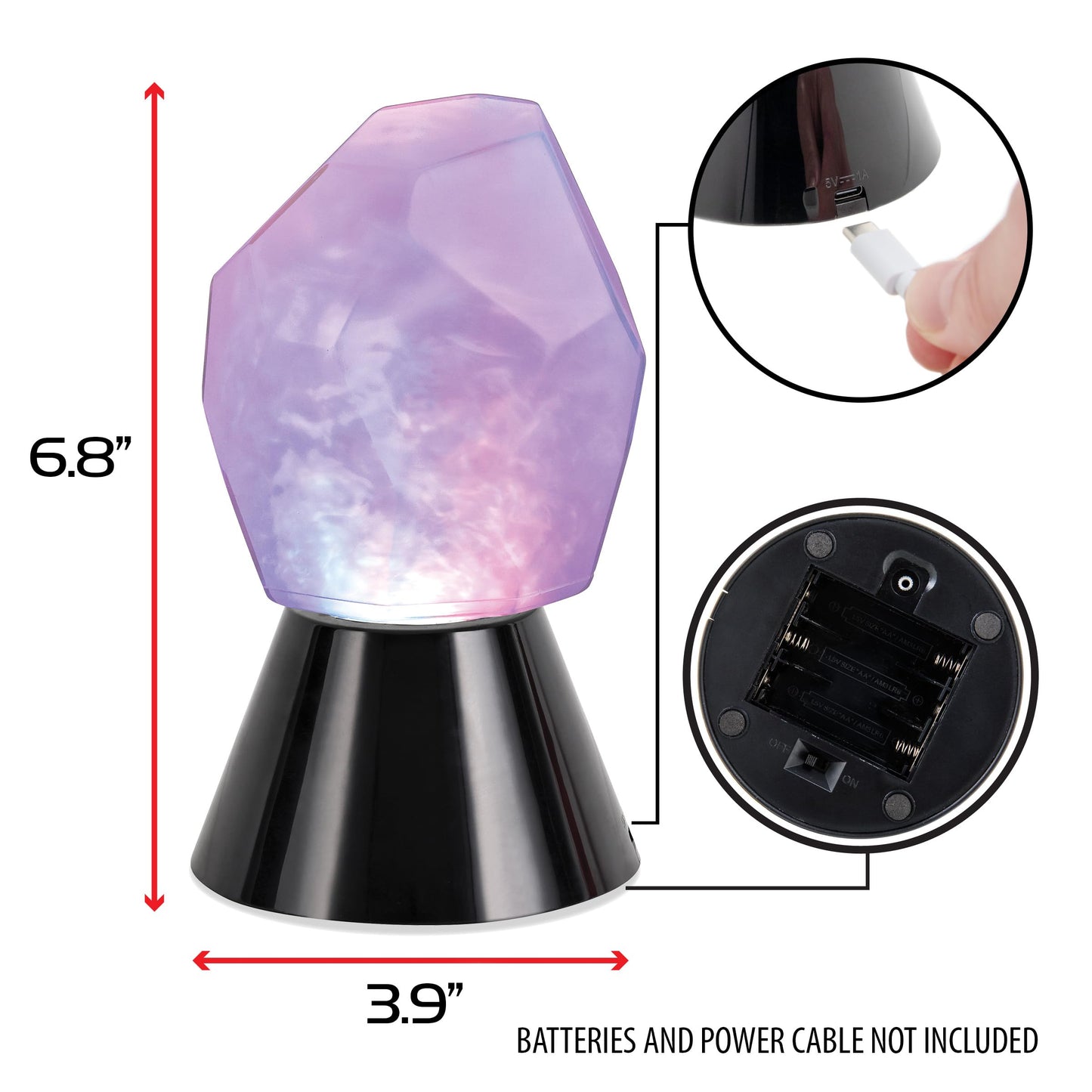 ENHANCE Tabletop Crystal Mood Light - Crystal Lamp for DnD, RPG, Board Game Night Ambience with Swirling RGB LED Effect - Battery Powered 40 Hours or USB-C Plug In, Ambient Game Lighting