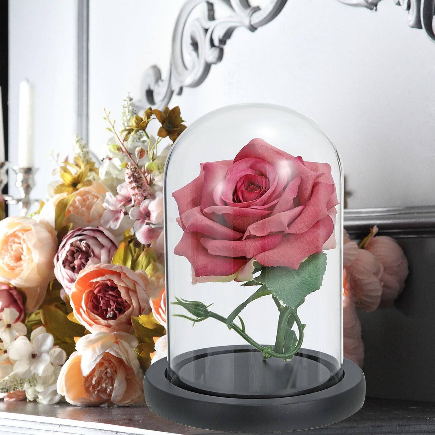 PATIKIL 6.1"x5.9" Clear Cloche Glass Dome, Glass Bell Jar Display Case Tabletop Centerpiece with Black Wooden Base for Christmas Home Decor