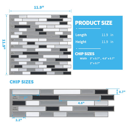 Art3d 12" x 12" Peel and Stick Tile Kitchen Backsplash Sticker Gray Brick (6 Tiles)