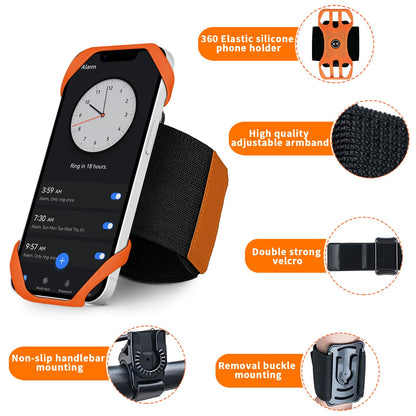 HLOMOM 3in1 Phone Holder for Running,Arm Band/Wrist Holder/Bike Mount,Phone Armbands 360° Rotation & Detachable Fit All 4.5-7" Phone for iPhone 17/16/15/Pro/14/13/12/mini/Pro Max/XS/XR (Orange)