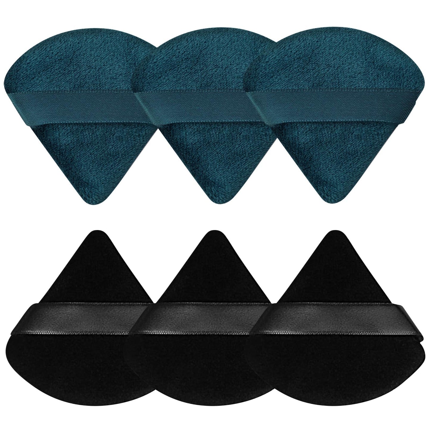 Pimoys 6 Pieces Powder Puff Face Makeup Sponge Soft Velour Triangle Powder Puffs Beauty Sponge Stocking Stuffers for Loose Powder (Black, Pink)