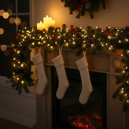 QBIS Outdoor Christmas Lights - Fairy Lights Battery Operated with Small Warm White LEDs, Green Wire, Multifunction, 6hr Timer, Indoor/Outdoor Battery Operated String for Wreath, Garland or Tree