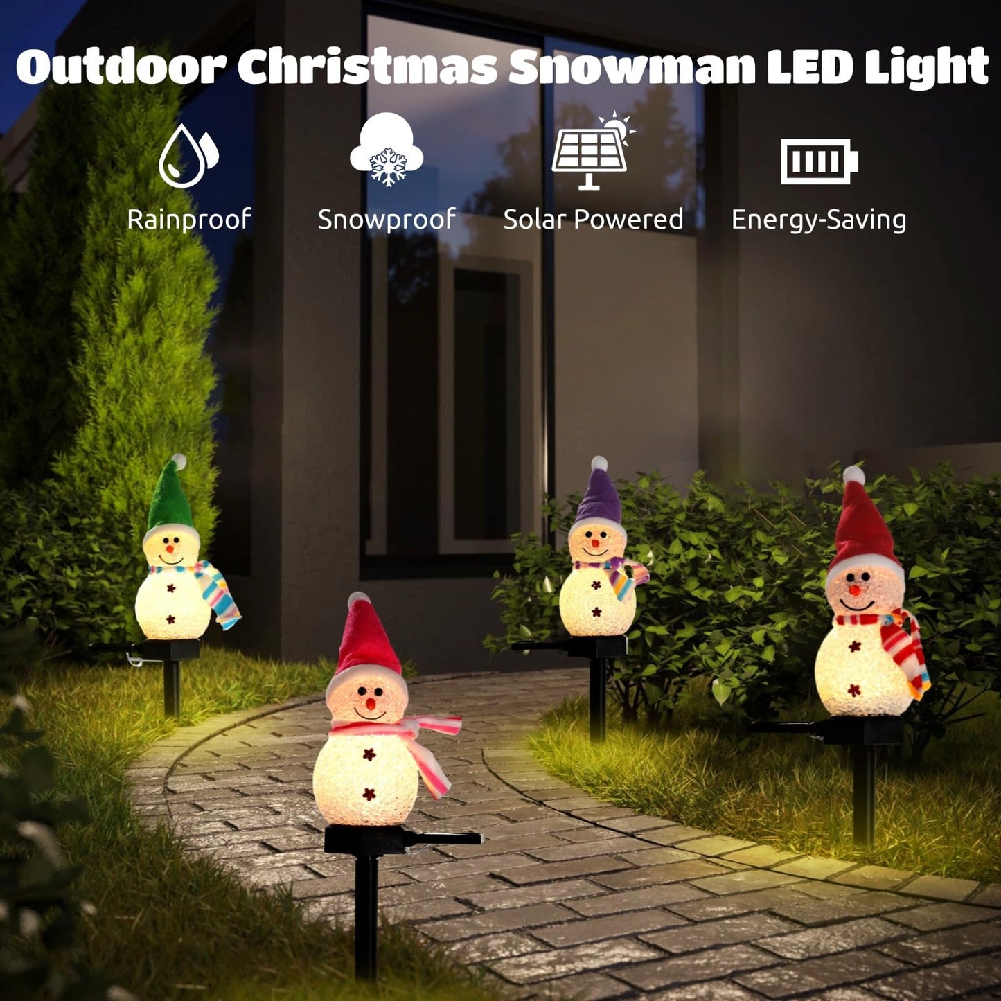 4 PCS Solar Snowman Light Decorations, Solar Christmas Snowman Stake Light, Outdoor Waterproof Solar Powered Garden Snowman Lights, Christmas Yard Decor, Decorative Pathway Light