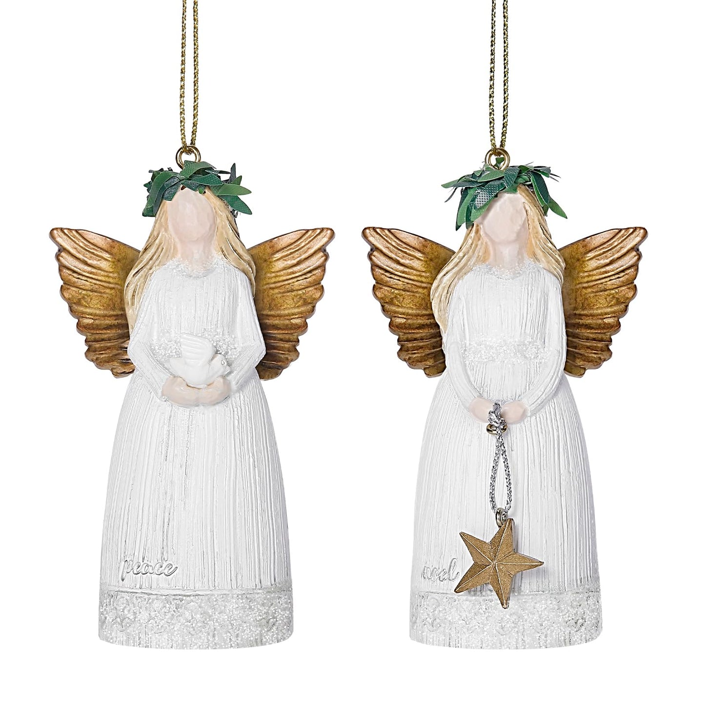 EnrichFun 2025 Figurines Christmas Decorations Resin Décor for Tree Hanging Ornament, Holiday Winter Indoor Home Table Decor Xmas Gifts, Angel 2-Pack, 3.8 in