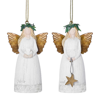 EnrichFun 2025 Figurines Christmas Decorations Resin Décor for Tree Hanging Ornament, Holiday Winter Indoor Home Table Decor Xmas Gifts, Angel 2-Pack, 3.8 in