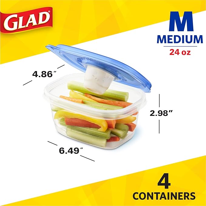 GladWare To Go Snack Food Storage Containers, Medium Rectangle Holds 24 Ounces