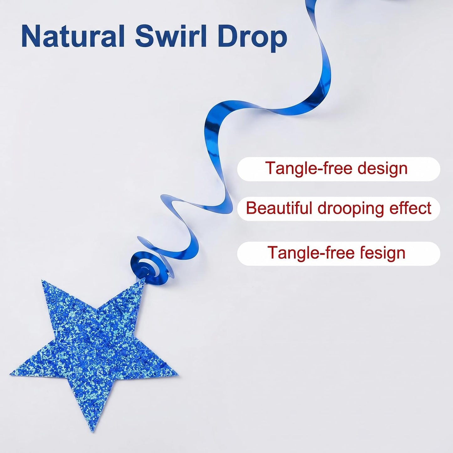 4th of July Decorations Red White Blue/Graduations Party Decorations Red Blue/Patriotic Hanging Star Streamers, Red White Blue Glitter Stars with Swirls, Memorial Day Veterans Day