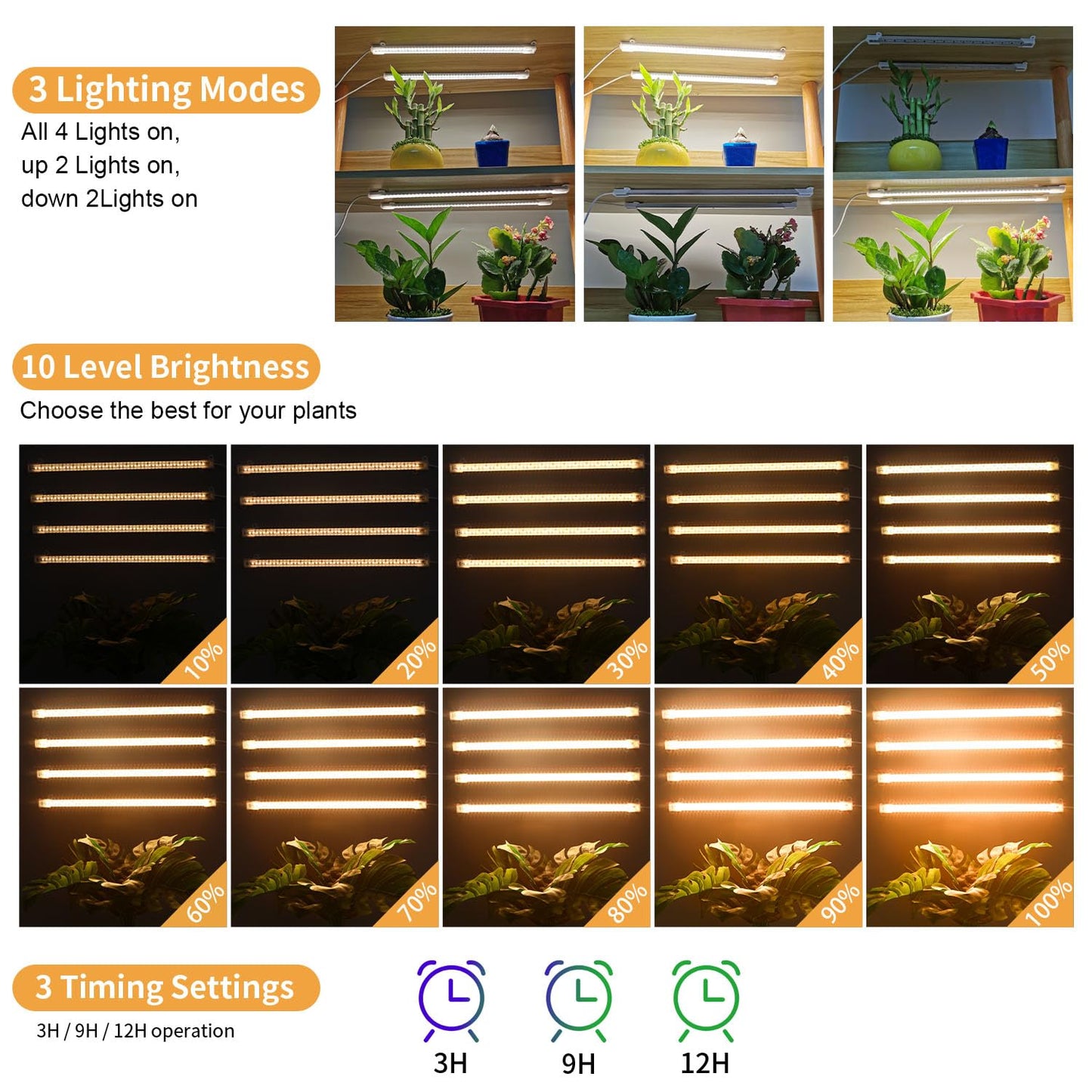 RWNTAO LED Plant Grow Lamp, 3500K Full Spectrum Growing Light Strips for Indoor Small Plants with 3/9/12H Timer & 10 Dimmable Levels, LED Growth Light for Green House Hydroponics Succulent 2 Pack