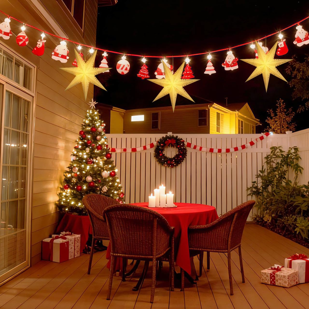 VICASKY 3-Pack Paper Star Lantern Lampshades White Seven-Pointed Star Design Easy Install Christmas Hanging Pendant Decor