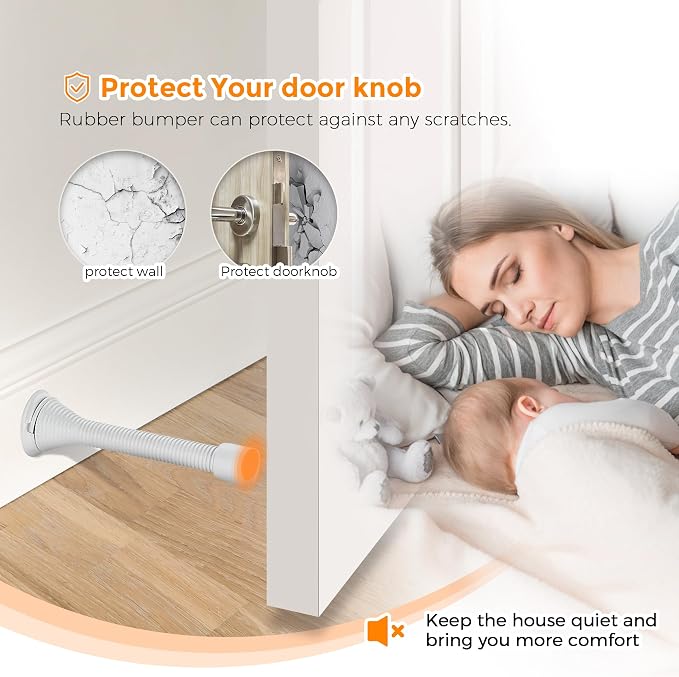 Ravinte Door Stoppers, 36 Pack White Spring Door Stops with Rubber Bumper, Door Stoppers for Bottom of Door