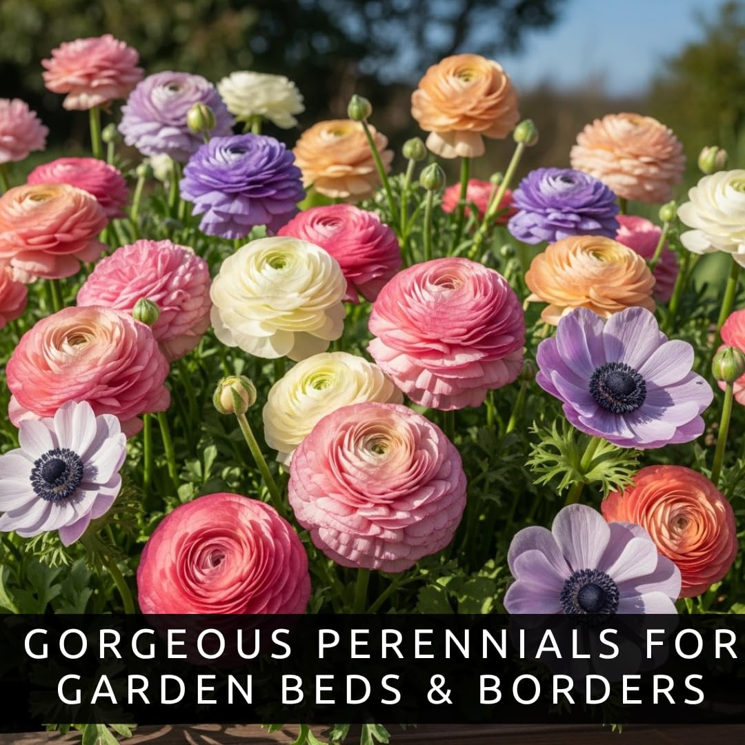 Pastel Ranunculus & Anemone Flower Bulb Mix – 50 Premium Bulbs for Planting | Romantic Light Colors | Easy to Grow Perennials for Garden Beds, Pots & Borders