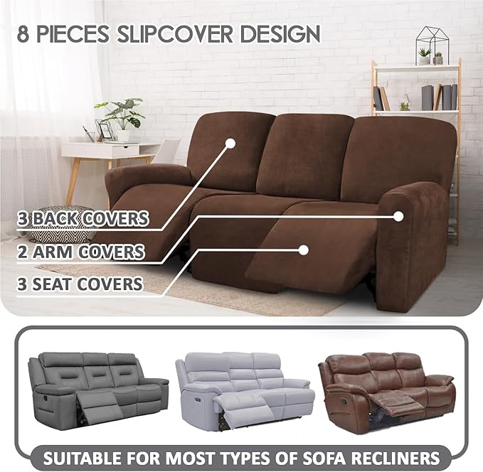 ULTICOR Velvet 8-Pieces Recliner Sofa Covers Stretch Reclining Couch Covers