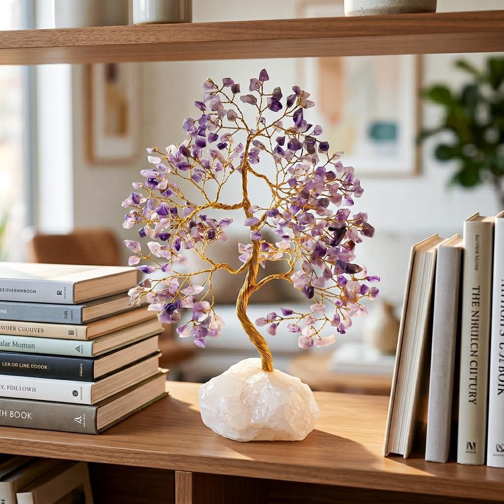 Crocon® Amethyst Crystals Tree of Life Rough Base, Birthday Gifts for Women, Home & Office Decor Money Tree Healing Crystals Womens Gifts Ideas House Warming Gift Sister Unique Purple Decoration