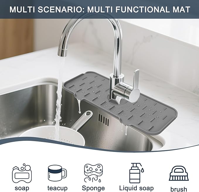 Kitchen Faucet Sink Splash Guard, Silicone Water Catcher Mat – Sink Draining