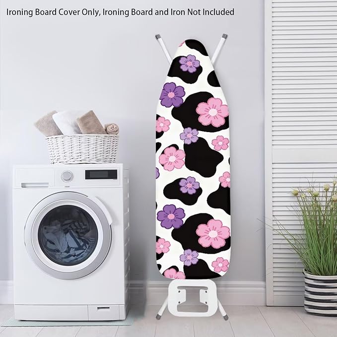 Pink Flower Cow Print Ironing Board Cover Soft Stain Resistant Ironing Board