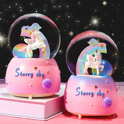 Snow Globe for Kids, VECU Unicorn Snow Globes with Musics Led Unicorn Music Box for Girls, Granddaughters Babies Birthday