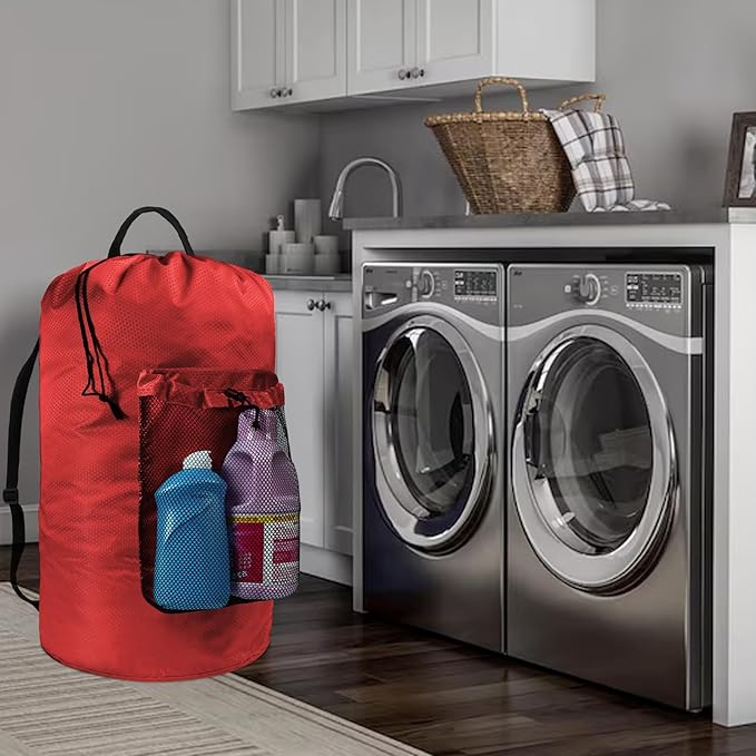 Laundry Bag with Shoulder Straps and Mesh Pocket Laundry Backpack Large