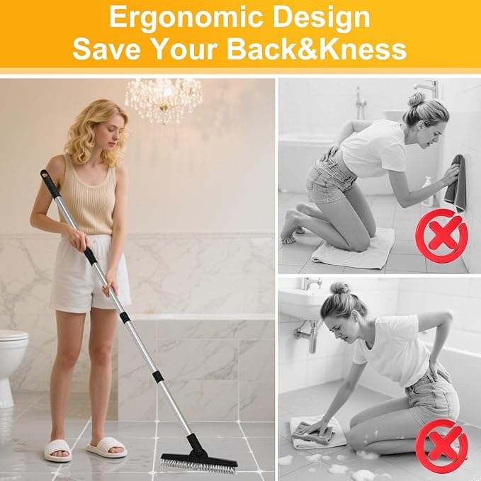 ITTAHO 2 Pack Grout Brush with Long Handle, Swivel Cleaning Grout Line Scrubber