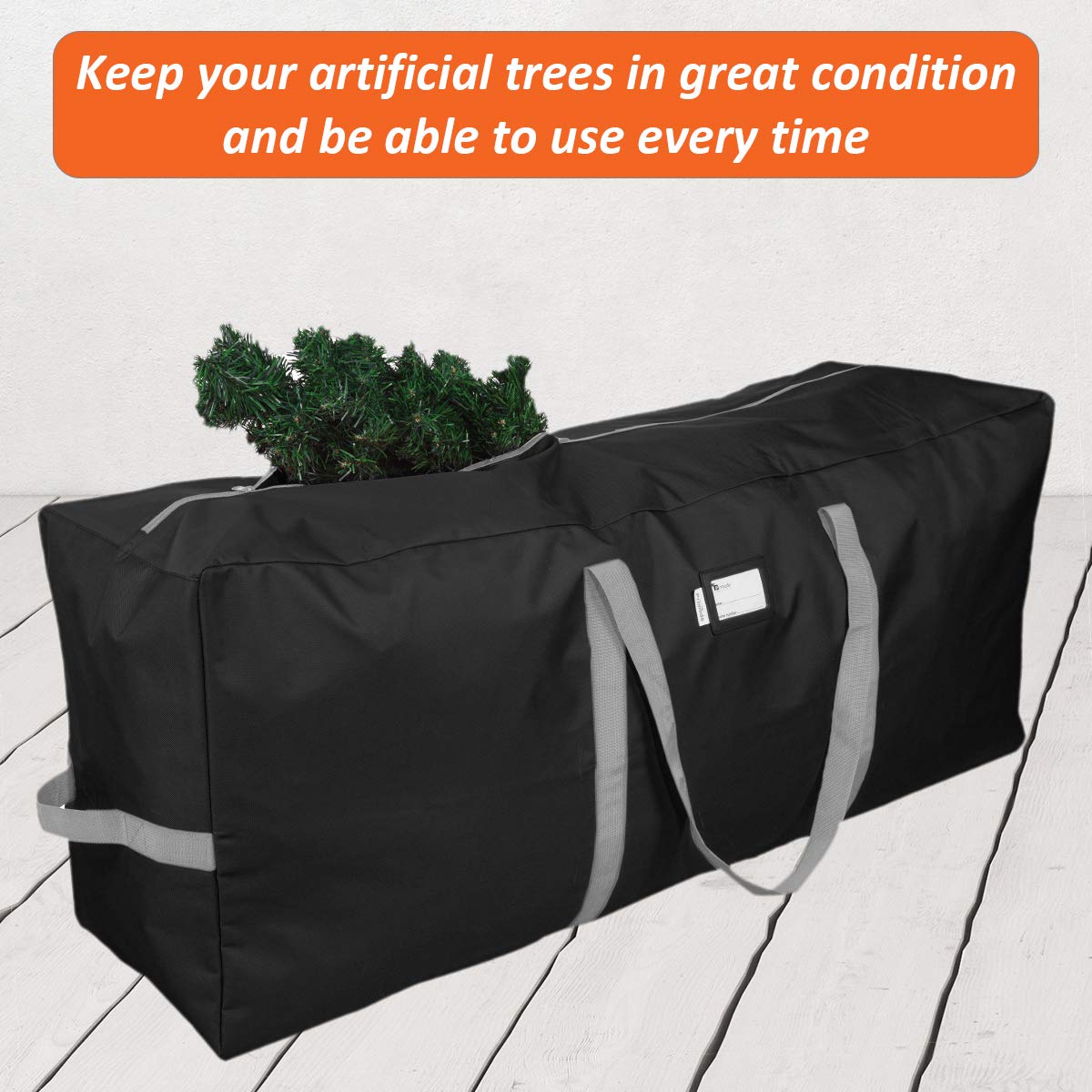 Primode Heavy Duty Christmas Tree Storage Bag, Fits Up to 9 Ft. Tall Disassembled Trees, 25" H X 20" W X 65" L, Durable 600D Oxford Material, Heavy Duty Xmas Storage Container (Black)