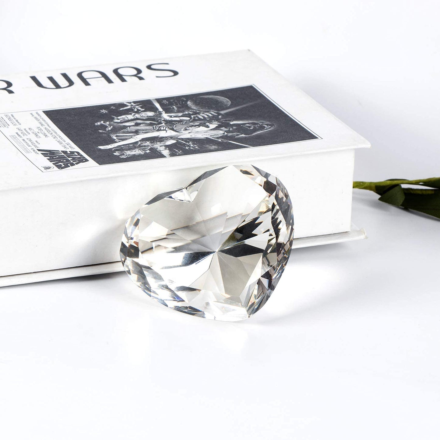 Clear Crystal Diamonds Paper Weights with Gift Box, 80mm Heart Shape Real Crystal Diamond Glass Gems Paperweight, Big Diamonds Birthday Anniversary Women Her Valentine's Day Gift