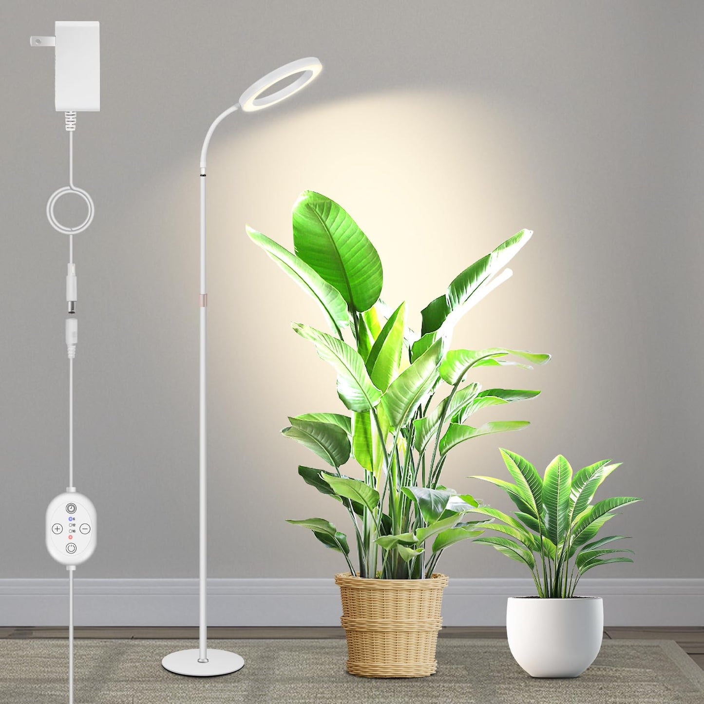 Large Plant Lights for Indoor Growing 24V, 660nm-Enhanced Full Spectrum, LUMILEDS LED Grow Light, 8.1in Grow lamp with Timer & Dimming, Adjustable Height 22-70in, 20W, K20-W