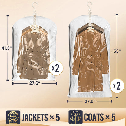 TAILI Hanging Vacuum Storage Sealer Bags Space Saver Bag for Clothing, Suits and Jackets, Closet Organizers, Travel, Set of 4 (2 Long, 2 Short), Clear