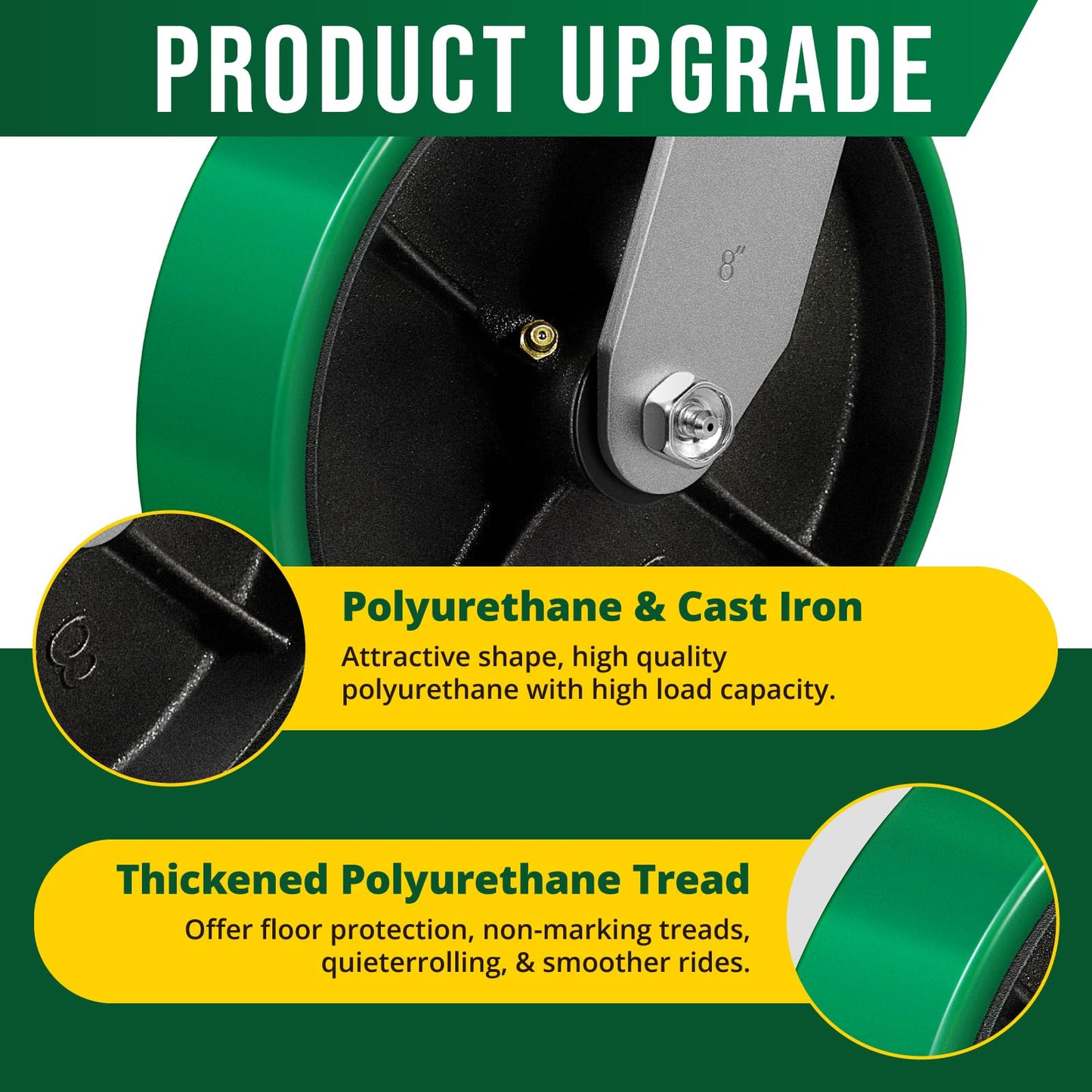 HANDSAMMU 8" Heavy Duty Casters, Casters Set of 4 Total Capacity 6000 lbs- Polyurethane on Steel Wheel, Industrial Casters for Carts Pallet Trucks(2 Brake & 2 Rigid)