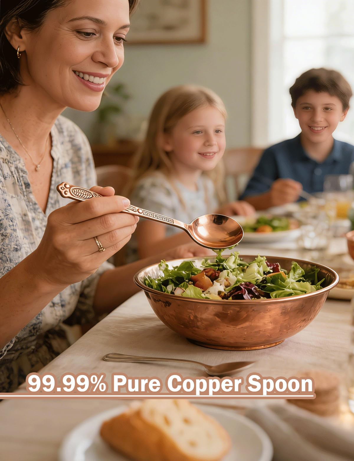 PurCoperx 7.87 Inch Pure Copper Spoon, 100% Hand Forged Vintage Copper Spoon, Suitable for Family Gatherings, Restaurants, Desserts, Sugar, and Ice Cream (2)