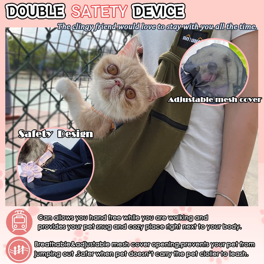 NATUYA Dog Sling Puppy Carrier Hand Free Doggie Adjustable Shoulder Strap Pet Walking Bag Cat Carrier with Zip Pocket Safety Belt Protective Mesh for Outdoor Subway Travel (Black)