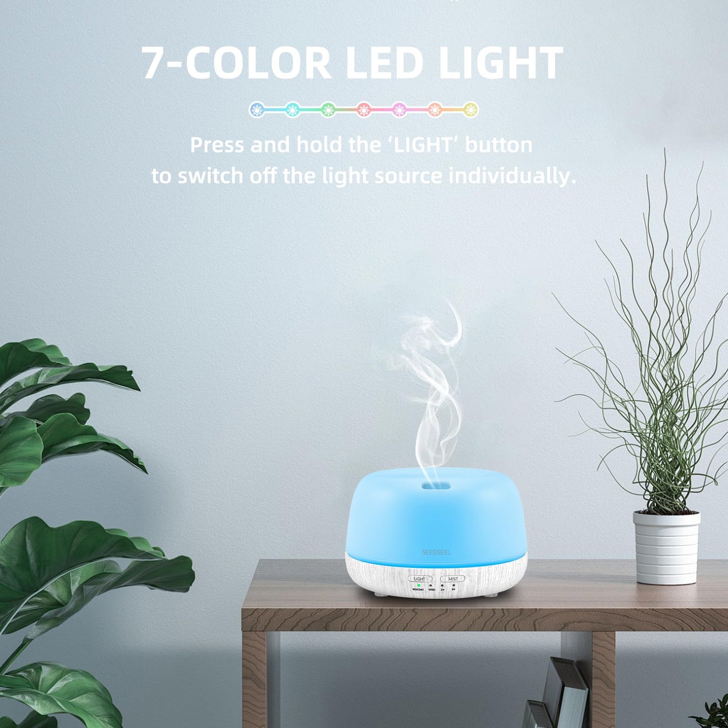 300ML Essential Oil Diffuser with 7-Color LED Lights and Remote Control, Modern Minimalist Design, High-Efficiency Ultrasonic Mist Aromatherapy Diffuser for Home